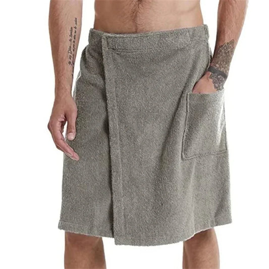 Men Soft Wearable Bath Towel with Pocket Bathrobes Shower