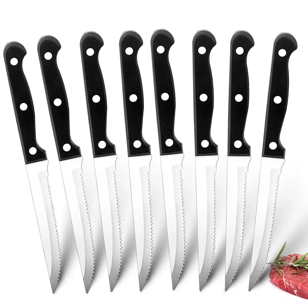 Steak Knives Set Cutlery Set 6/8 Pcs Full Tang Stainless Steel Sharp Serrated Dinner Knives Set Dishwasher Safe for Meat Bread