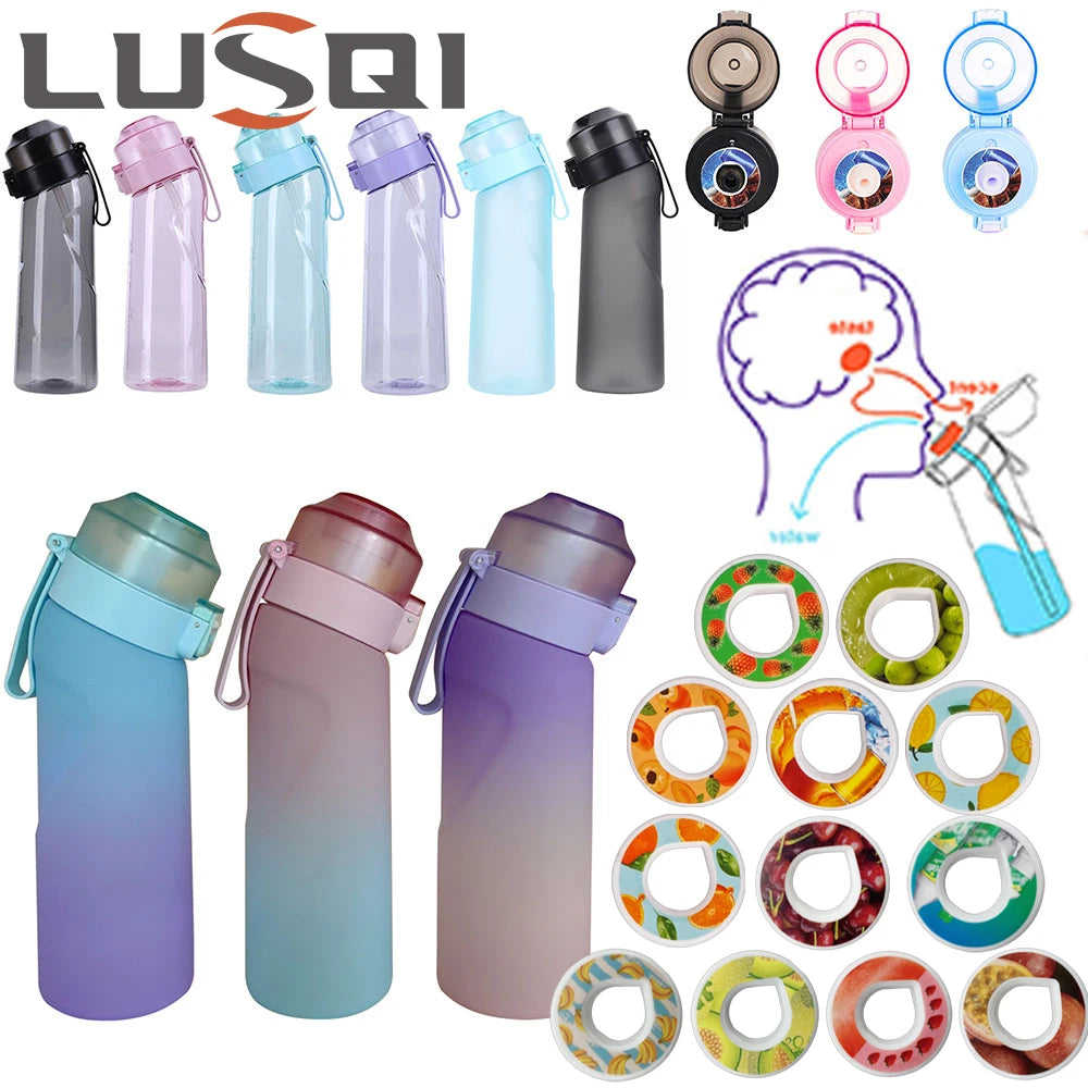 LUSQI 650ml Water Bottle With 1pc Random Flavor Pods Sports Straw Cup Tritan For Outdoor Sports Fitness BPA