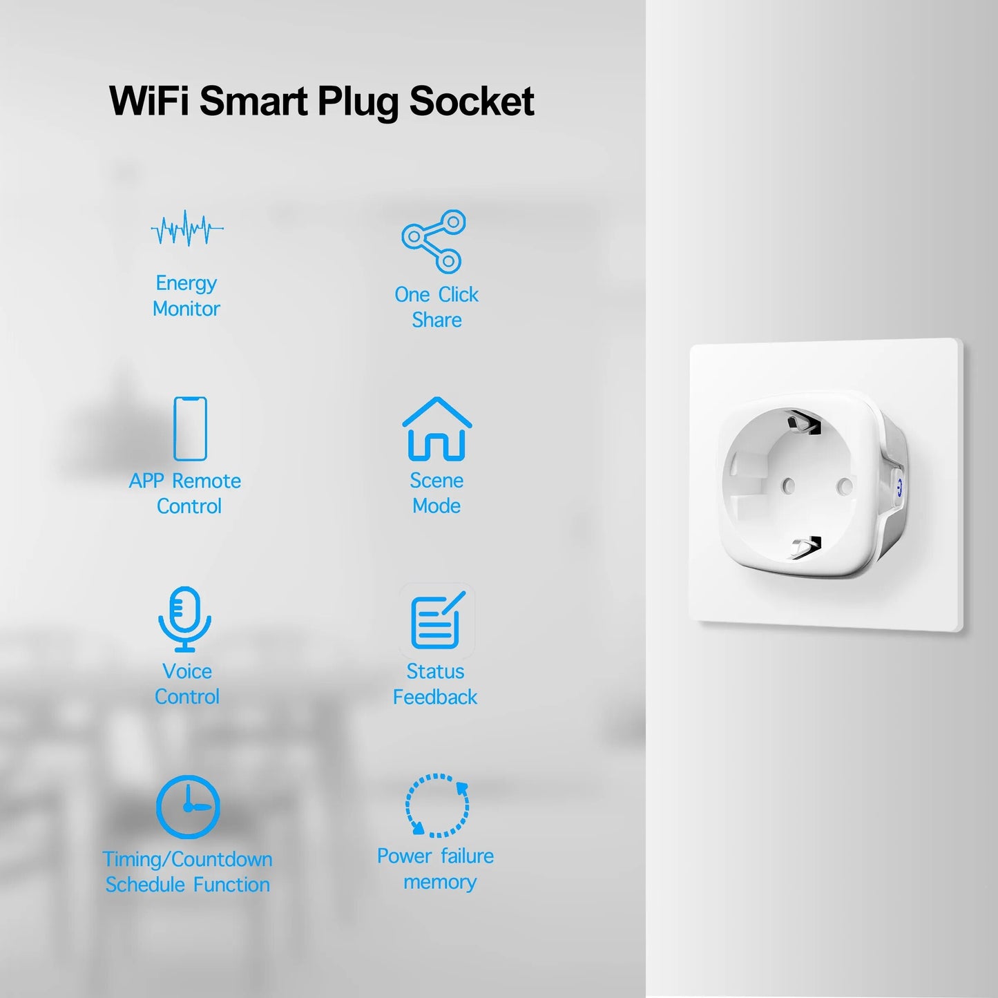 Tuya 16A 20A EU Smart Socket WiFi Smart Plug With Power Monitoring Timing Function Voice Control Alexa Google Assistant