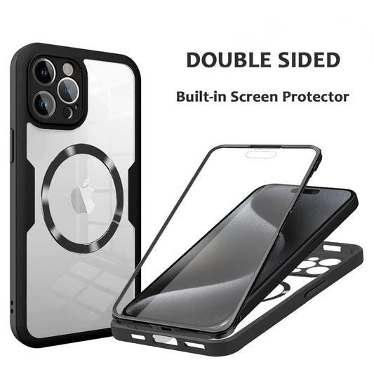 360 Full Body Transparent Magnetic For Magsafe Phone Case For iPhone 16 15 13 14 Pro Max 15 Plus Wireless Charging Cover