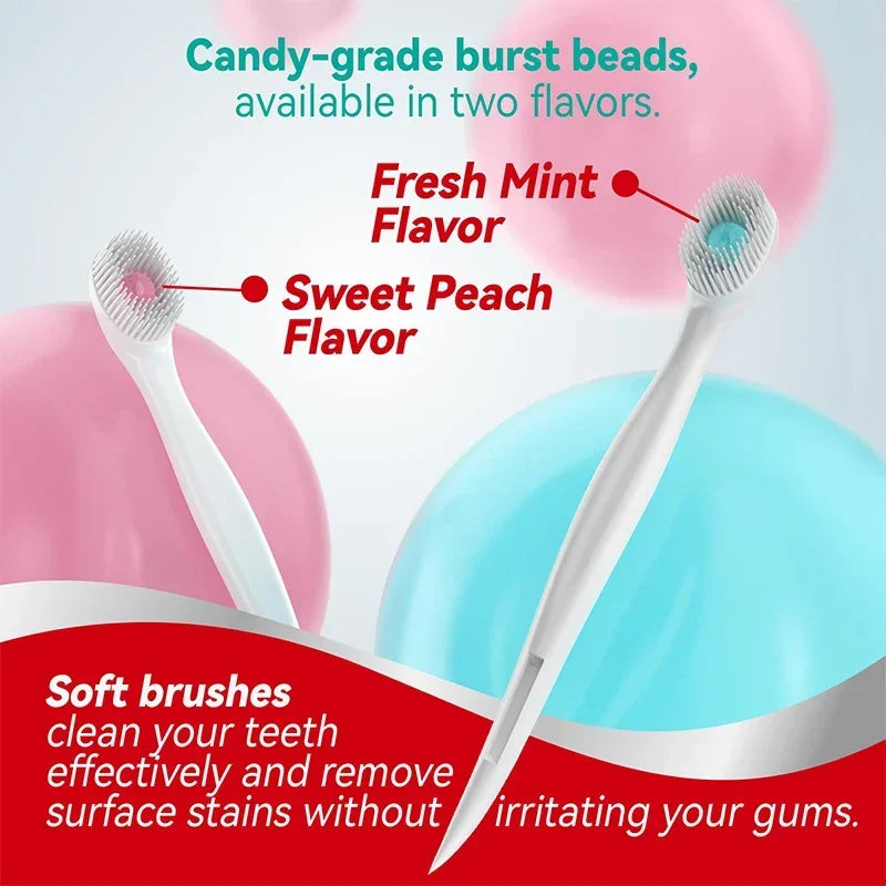 20PC 2 Flavours Portable Travel Toothbrush Exploded Bead Toothbrush Disposable Adult Cleaning Toothbrush Individually Packaged