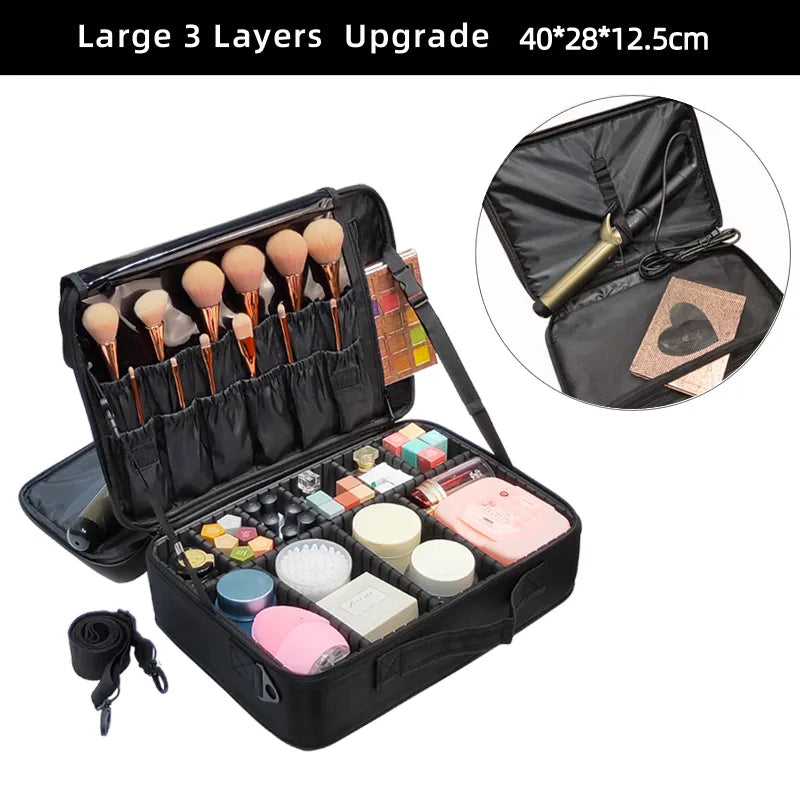 New Upgrade Large Capacity Cosmetic Bag Professional Women Travel Makeup Case