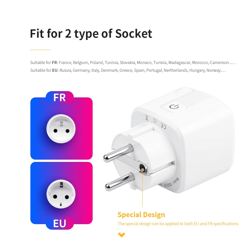 Tuya Smart Socket 16A/20A EU WIFI Wireless Remote Control