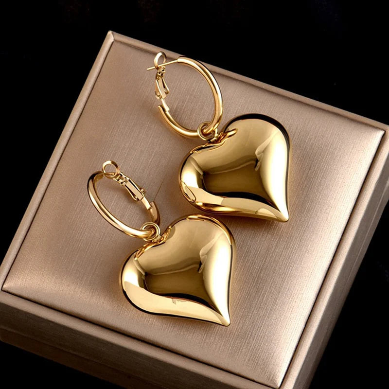 Chic Heart Huggie Hoop Earrings Asymmetric Big Earrings For Women New Gold