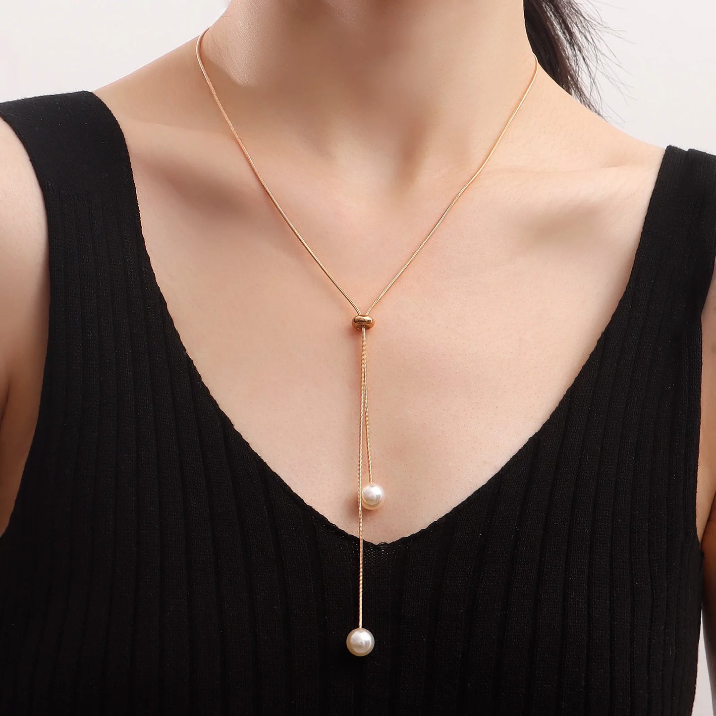 Fashion Simple Gold Color Pearl Necklaces for Women Long Tassel