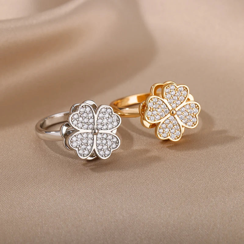 Rotating Four Clover Rings for Women