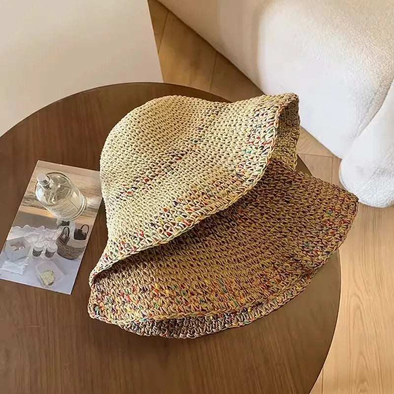 Rainbow woven women's sunscreen hat summer