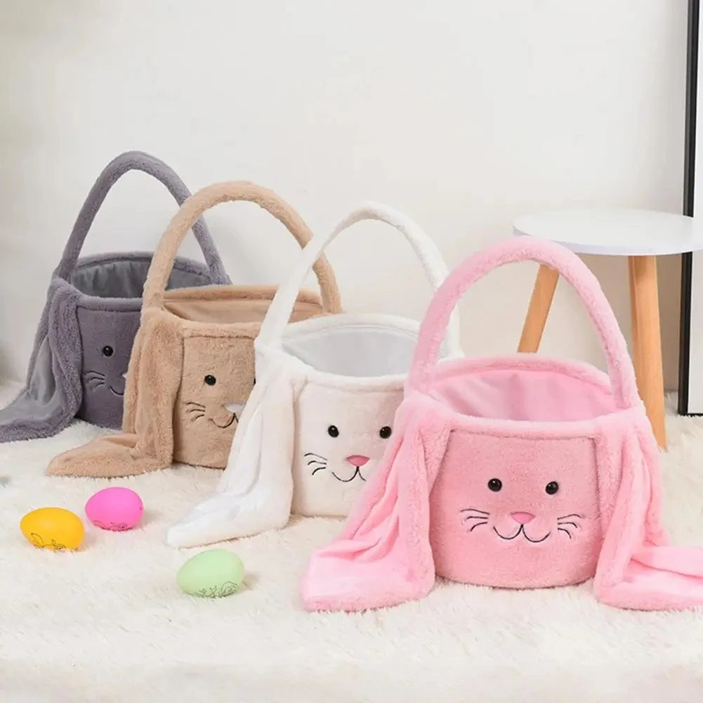 Bunny Storage Basket Large Capacity Portable Bunny Handbag Plush Easter Rabbit Storage Bag Candy Basket Household Supplies