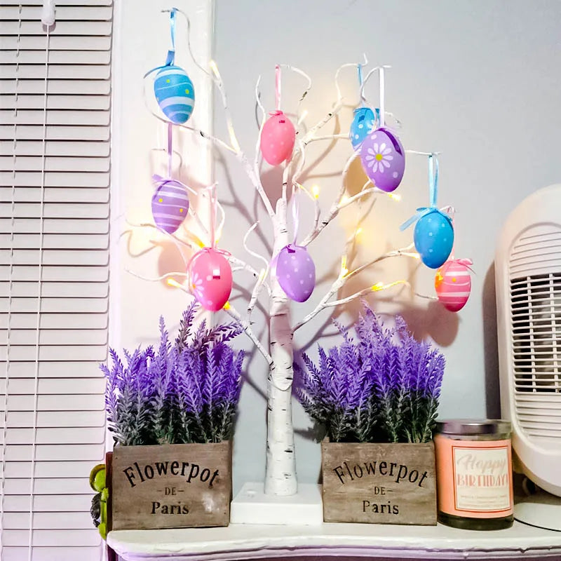 1set Easter Twinkling Tree Bonsai Birch Tree Easter Decorations Easter Carrot Egg Hanging Birch Tree for Easter Party Decor