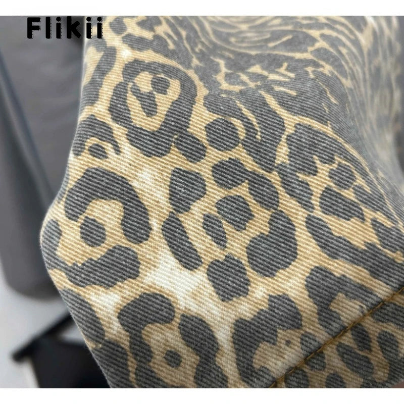 Viral Retro Leopard High Waist Baggy Jeans