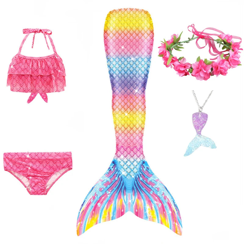 5pcs Girls Mermaid Tails for Kids Memaid Swimsuit Bikini Bathing Suit