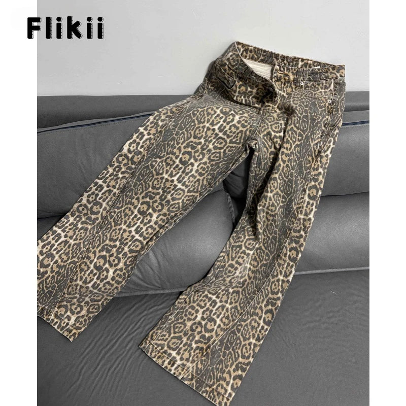 Viral Retro Leopard High Waist Baggy Jeans