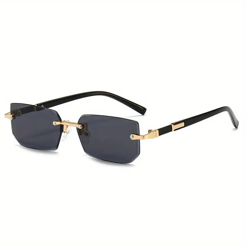 Rimless Sunglasses Rectangle Fashion Popular Women Men Shades Small Square