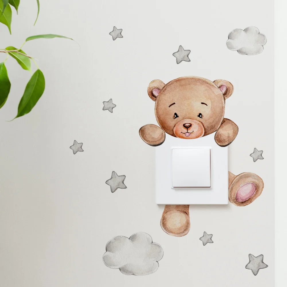 Cartoon Bear Star Switch Sticker For Kid Baby Room Bedroom Decoration Mural Self-adhesive Home Decor Wallpaper Cute Wall Decals