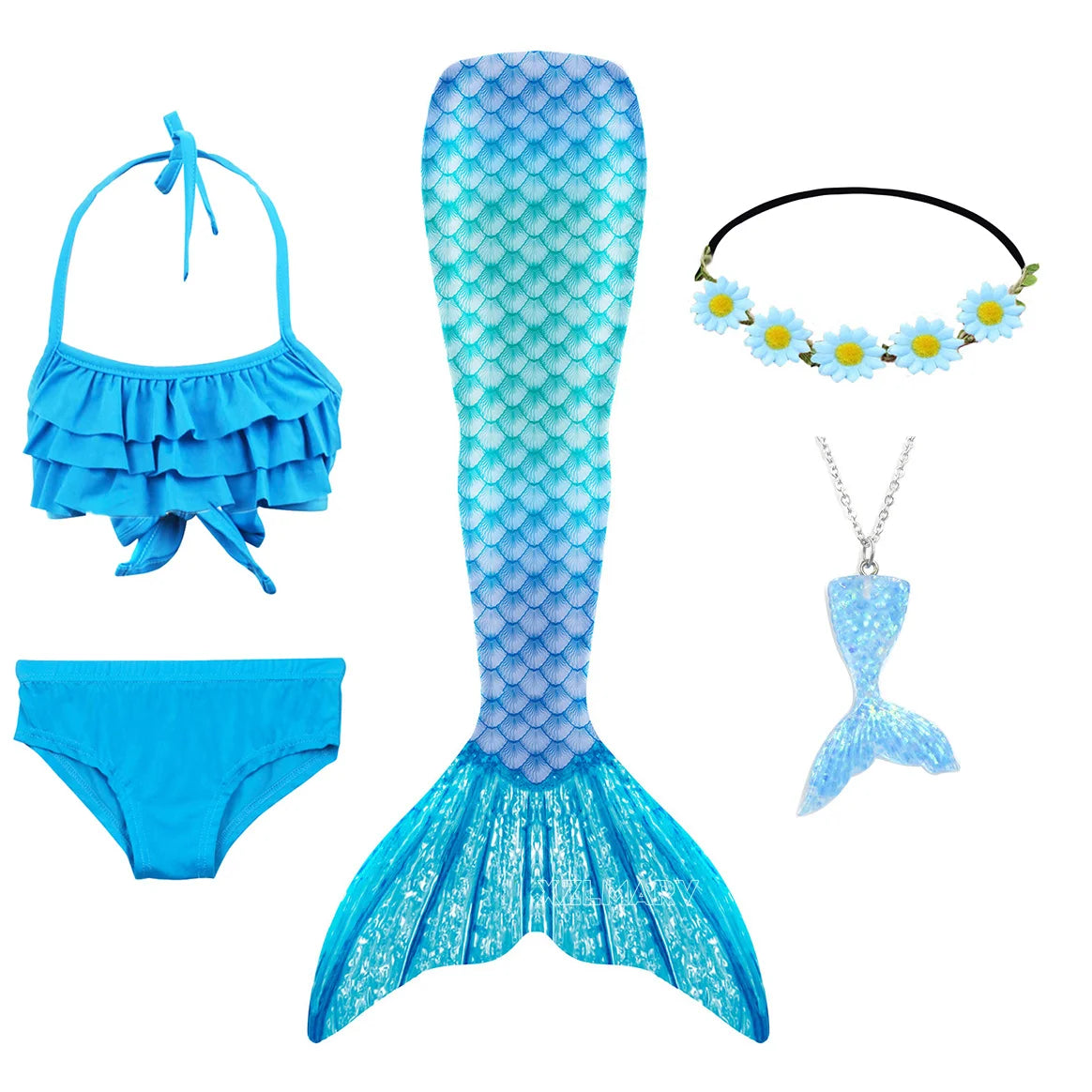 5pcs Girls Mermaid Tails for Kids Memaid Swimsuit Bikini Bathing Suit