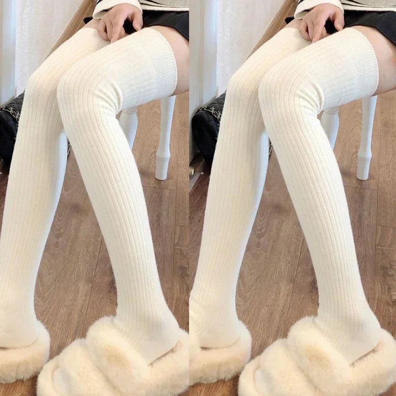 Spring Fall Knee High Stockings for Women White Vertical Stripe Long Socks Fashion Girls JK Skinny Boots Sock Japanese Style