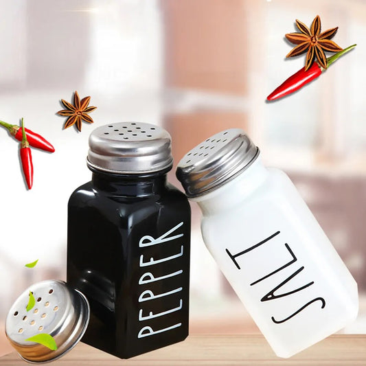 2Pcs/Set Glass Seasoning Bottle Black And White Salt Pepper