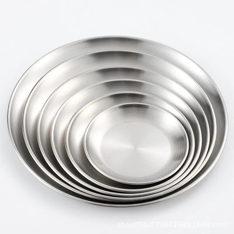 Korean stainless steel thickened disc Golden Cafe Tray Fruit Plate Cake Plate Bone Dish Dish Dish Shallow Plate