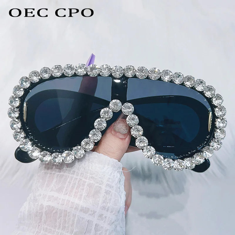 Shiny Diamonds Y2K Sunglasses Women Luxury Oversized One Piece Sun Glasses Goggle Female Trends Rhinestone Shades Eyewear UV400