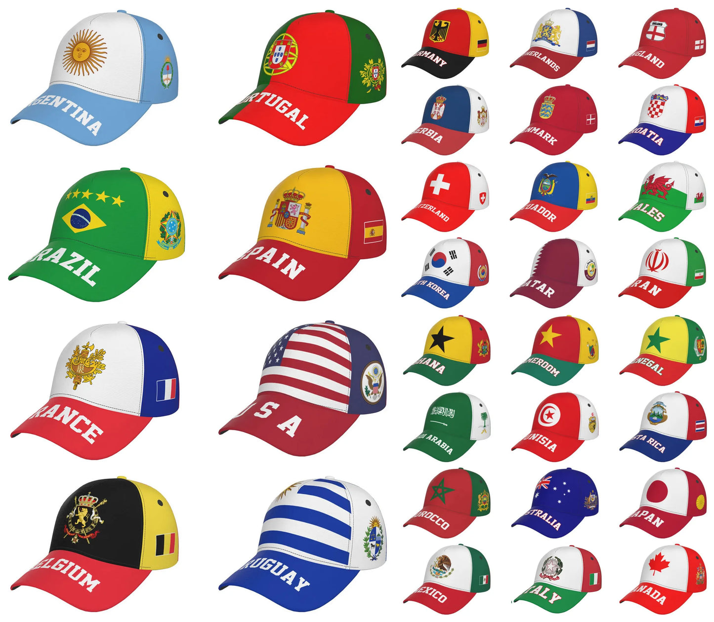 Argentina Brazil France Belgium Spain Portugal Netherlands Mexico Croatia England Qatar Italy Uruguay Flag Baseball Cap