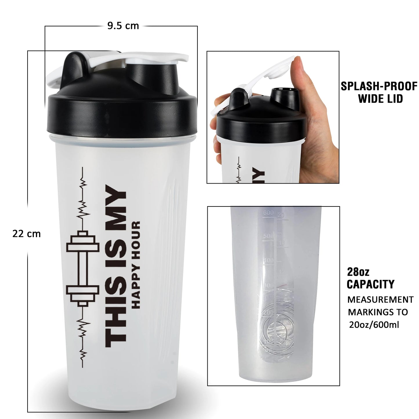 Protein Shaker Bottle 20oz Supplements Mixes Drink Cup with Blender Ball