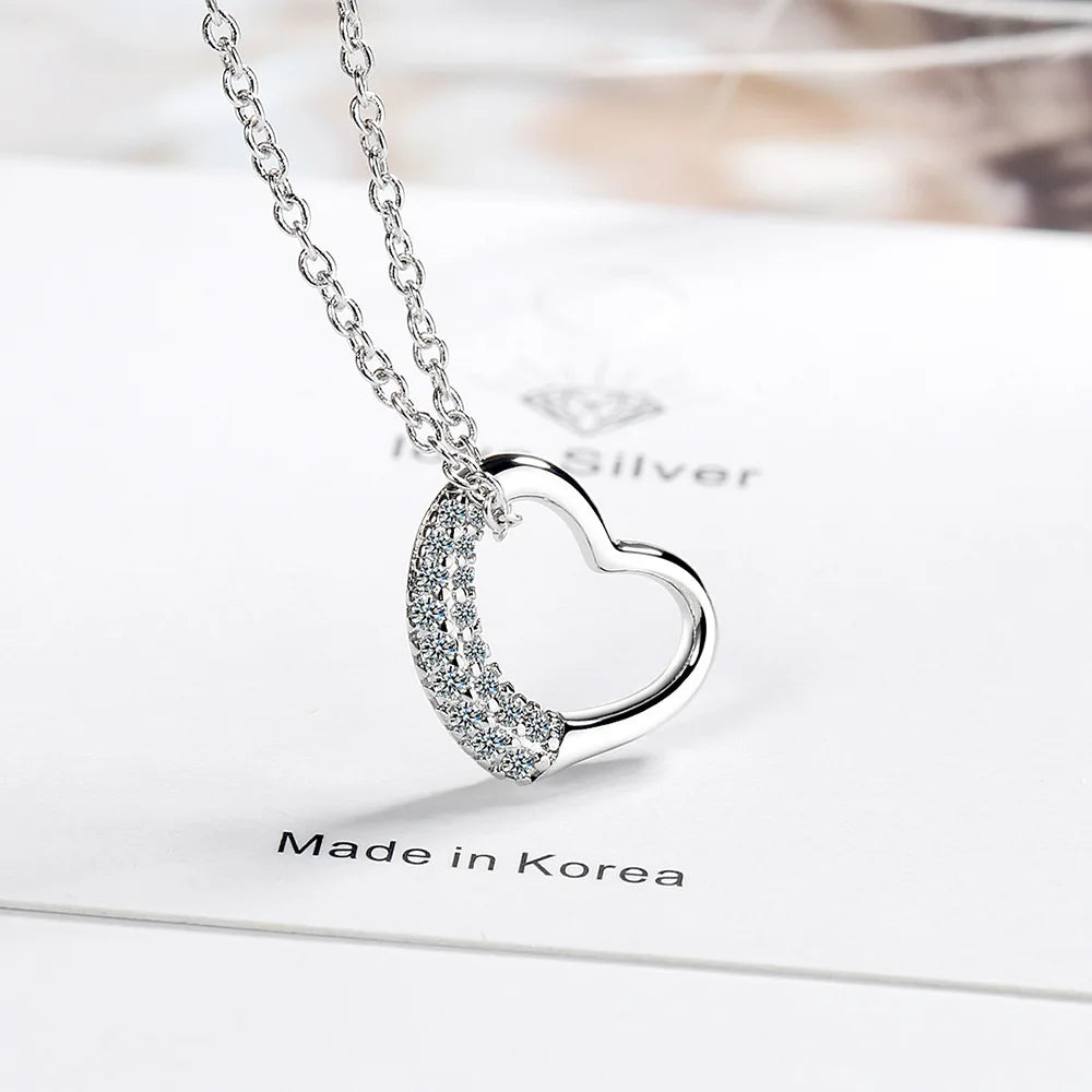 Sterling Silver Female Zircon Heart Necklaces For Women