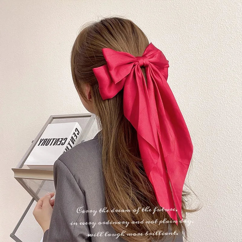 11 Solid Color Satin Ribbon Big Bows Hairpin Spring Clips