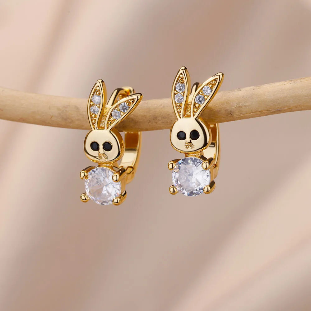 Stainless Steel Rabbit Butterfly Earrings for Women Gold Color