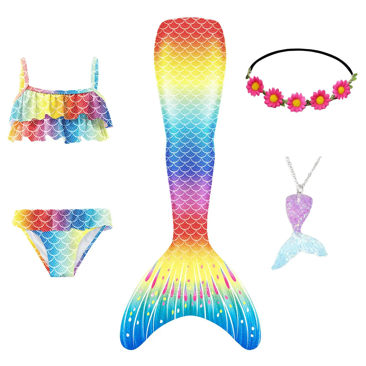 5pcs Girls Mermaid Tails for Kids Memaid Swimsuit Bikini Bathing Suit