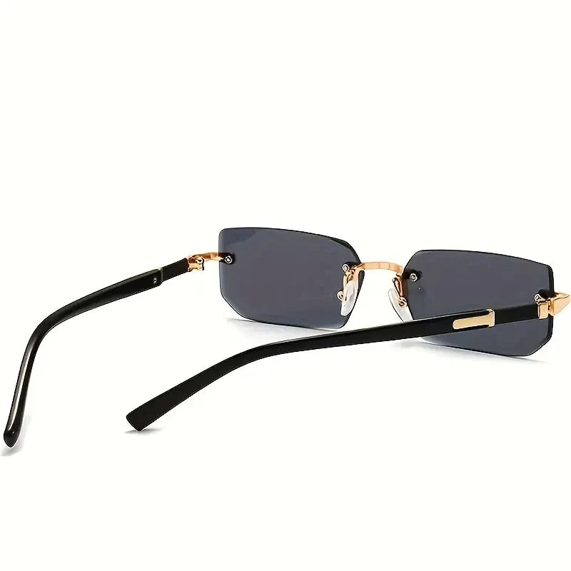 Rimless Sunglasses Rectangle Fashion Popular Women Men Shades Small Square