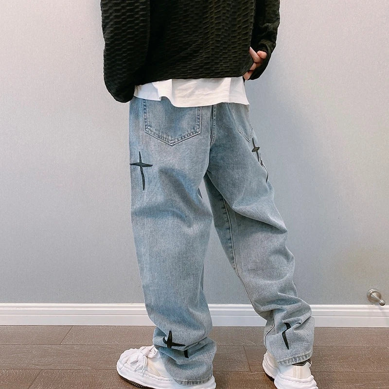 Prints Jeans Men New Streetwear Baggy Wide Leg Jeans