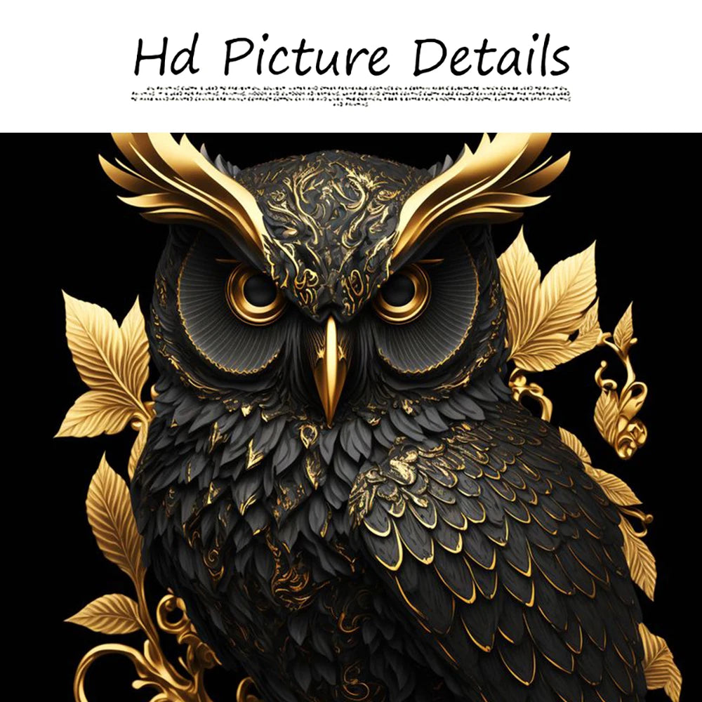 Abstract Black Gold Animal Canvas Painting Owl Tiger Lion Wolf Eagle Zebra Bull Posters Wall Art Pictures for Room Home Decor