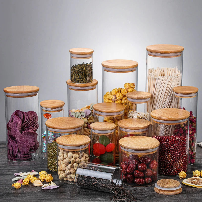 Airtight Glass Jars Container with Bamboo Lid