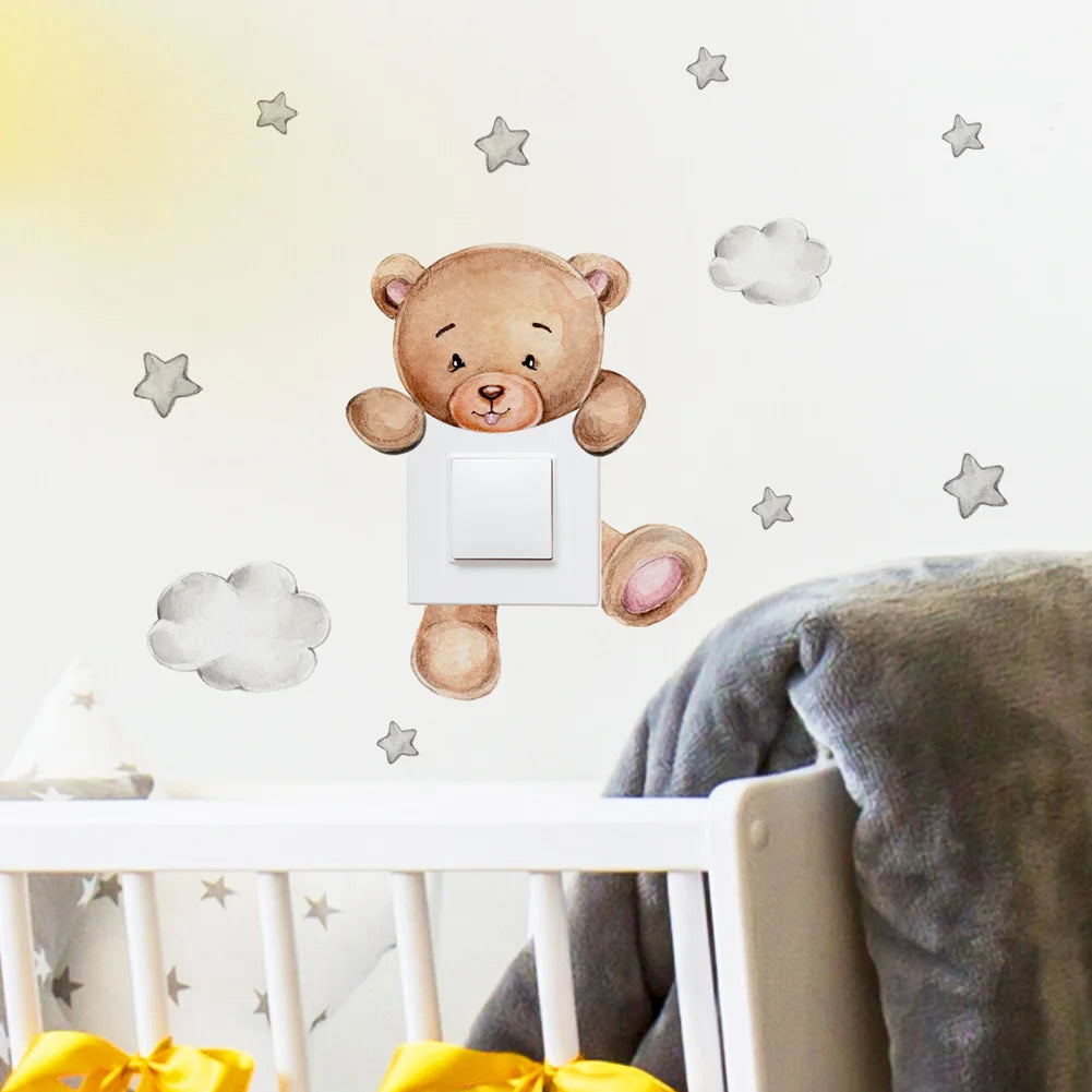 Cartoon Bear Star Switch Sticker For Kid Baby Room Bedroom Decoration Mural Self-adhesive Home Decor Wallpaper Cute Wall Decals