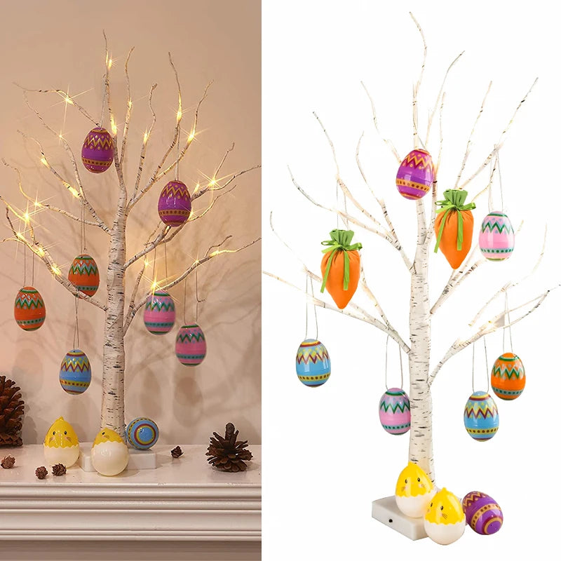 1set Easter Twinkling Tree Bonsai Birch Tree Easter Decorations Easter Carrot Egg Hanging Birch Tree for Easter Party Decor