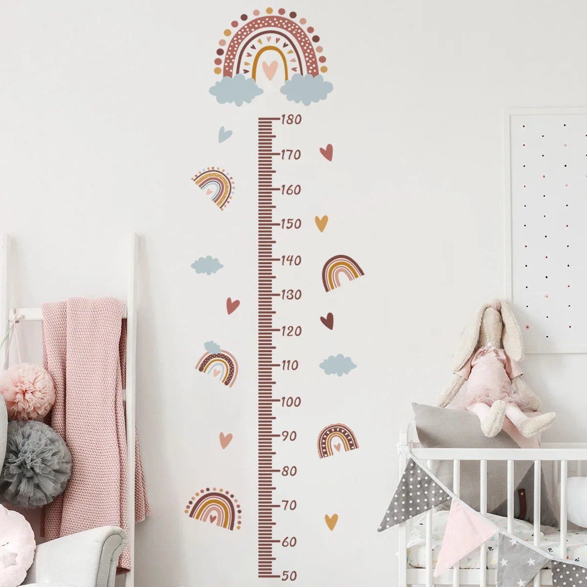 Rainbow Height Measurement Wall Stickers for Kids Room Height Ruller Grow Up Chart Wall Decals for Baby Nursery Room Decoration