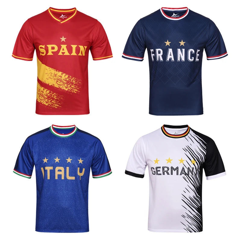 Top 24 of the European Soccer Jersey, Italy, France, Germany, Spain, Football Shirts Short Sleeve for Men, Quick drying