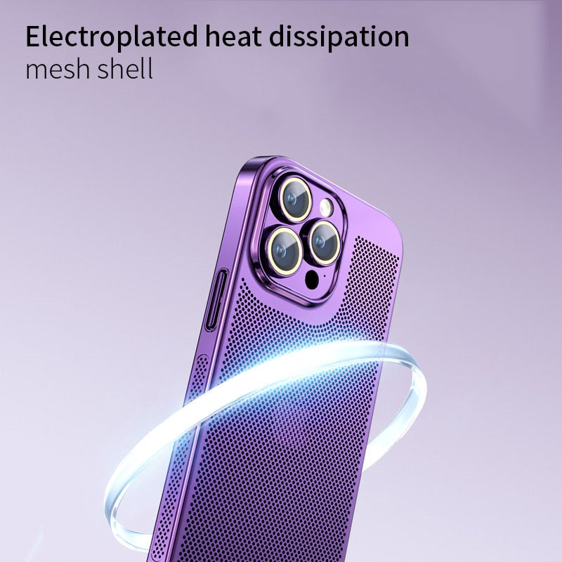 Heat Dissipation Phone Case For Iphone 15 14 11 12 13 Pro Max 14Plus XS Max Mini Cover Electroplated Border Honeycomb Mesh Shell