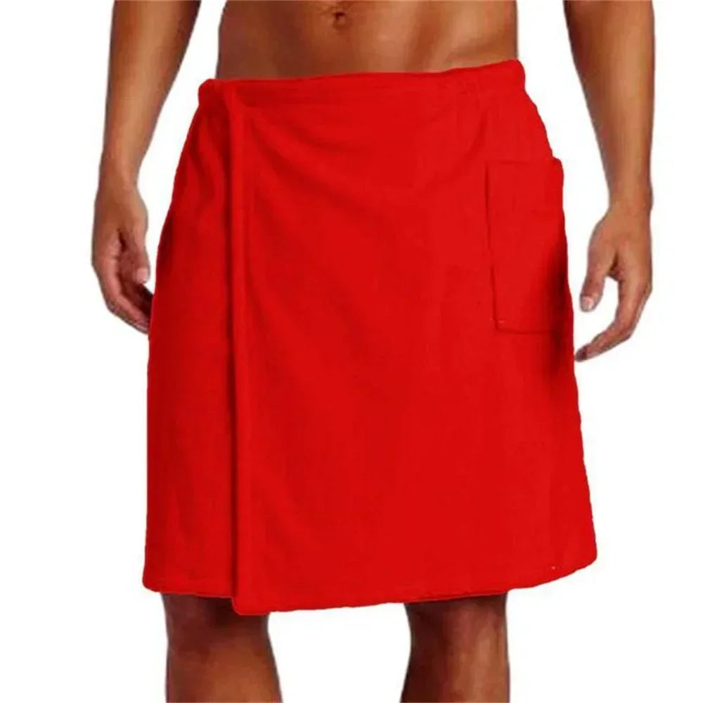 Men Soft Wearable Bath Towel with Pocket Bathrobes Shower