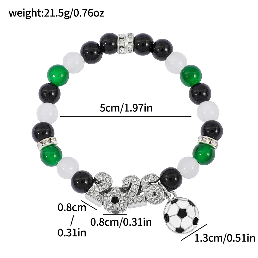 2026 World Cup Football Fan Beaded Bracelet with Soccer Ball Charm And Star Accents Sporty Game Day Jewelry for Fans