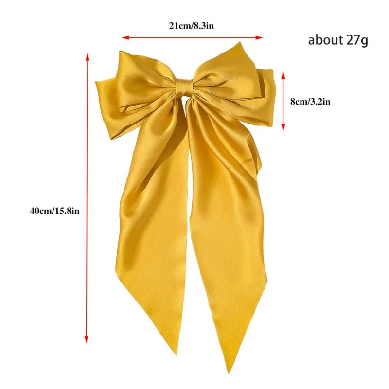 11 Solid Color Satin Ribbon Big Bows Hairpin Spring Clips