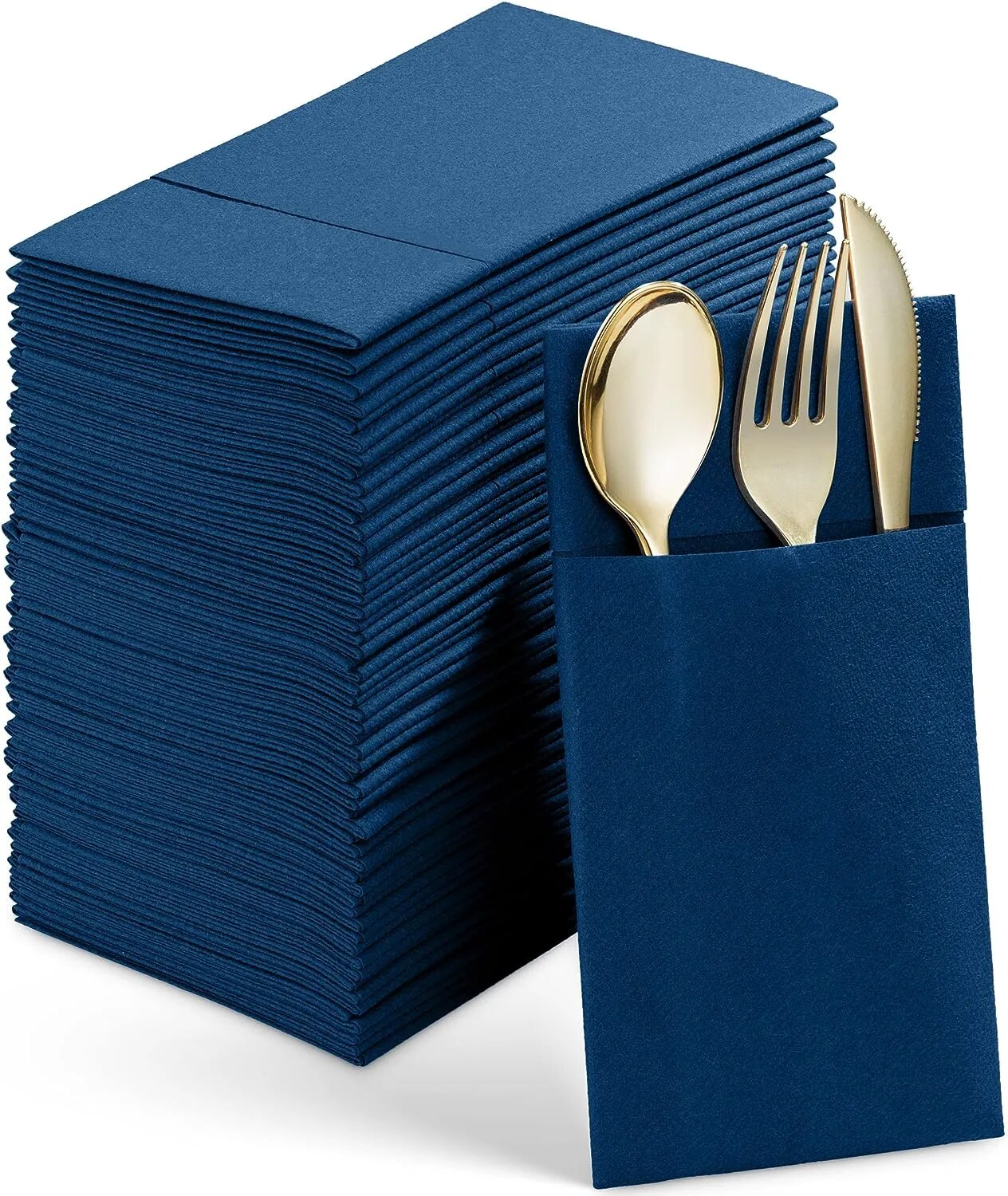 50PCS Disposable Linen-Feel Dinner Napkins with Built-in Flatware Pocket ,Prefolded Cloth Like Paper Napkins For Wedding Party