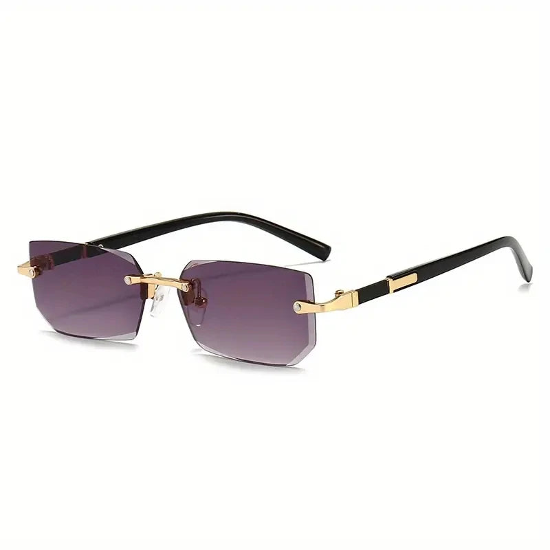Rimless Sunglasses Rectangle Fashion Popular Women Men Shades Small Square