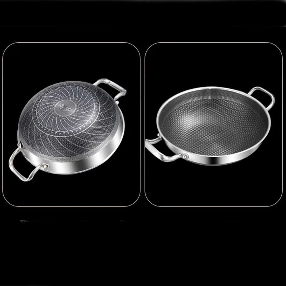 32cm Frying Pan Food Grade 304 Stainless Steel Non Stick Pan Honeycomb Pot Bottom Induction Cooker Gas Stove General Wok