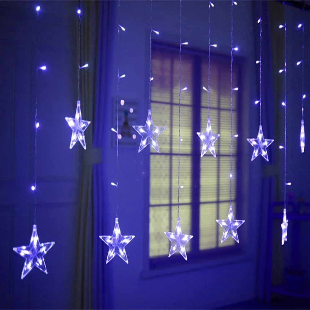 Christmas Star String Lights LED Garland Curtain Fairy light 2.5M Outdoor Indoor For Bedroom Home Party New Year Decoration 2025