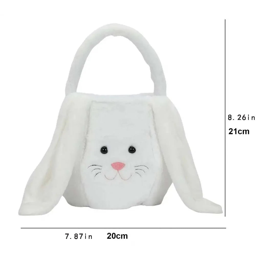 Bunny Storage Basket Large Capacity Portable Bunny Handbag Plush Easter Rabbit Storage Bag Candy Basket Household Supplies