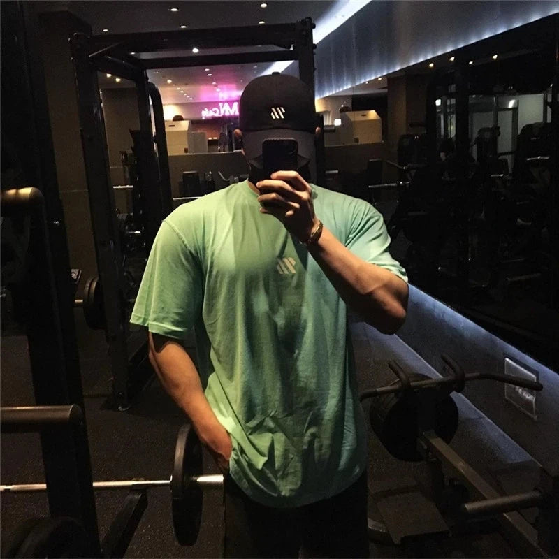 Men Short sleeve Cotton T-shirt men Sports Fitness Bodybuilding