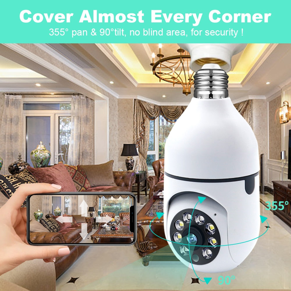 5G Wifi 5MP E27 Bulb Surveillance Camera Indoor 4X Digital Zoom AI Human Detect Full Color Night Vision Wireless Cam Smart Home