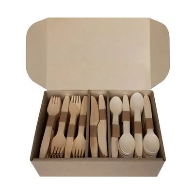 240/300pcs Disposable Wooden Cutlery Set Home Party Dessert Spoons Knives Forks Tableware Supplies Wedding Birthday Spoons